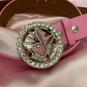 💥RARE💥 Y2K Rhinestone Bling Playboy Metallic Pink Spinner Belt Buckle Pink Belt